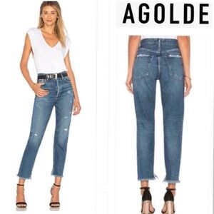 AGOLDE Jamie High Rise Straight Leg Crop Distressed Jeans Lowdown Size 25